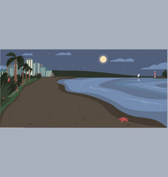 Sandy Beach At Night Time Flat Color