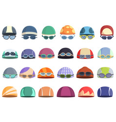 Swimming Cap Icons Set Cartoon Pool Swim