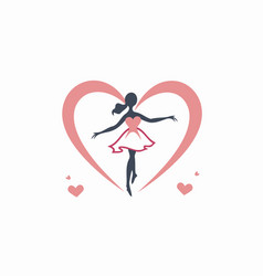 Ballerina In A Pink Heart On White Background