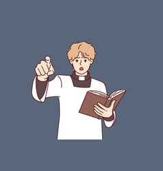 Catholic Priest With Bible Reads Sermon And Points