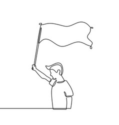 Person With Flag One Line Drawing Minimalism