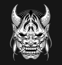 Dark Art Japanese Devil Mask Skull Hand Drawn