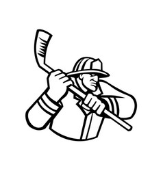 Fireman Playing Ice Hockey Sport Mascot Black