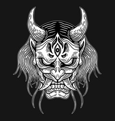 Dark Art Japanese Devil Mask Long Hair Skull Hand