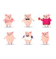 Pig Like Man Character Set With Different Poses