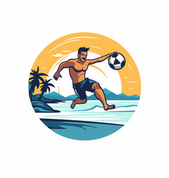 Beach Football Player With Ball In Retro Style