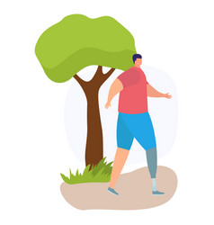 Overweight Man Exercising Beside A Tree Wearing