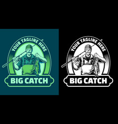 Fisherman Badge Design Catching Bass Fish