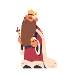 Bearded King With Scepter In Golden Crown As