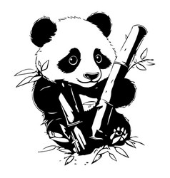 Cute Panda Bear With Bamboo On White Background