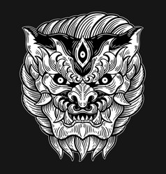 Dark Art Chinese Lion Head Beast Hand Drawn