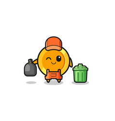 Mascot Of Cute Dollar Coin As Garbage Collector