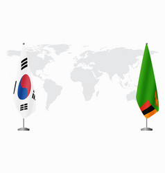 South Korea And Zambia Flags For Official Meeting