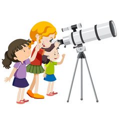 Three Girls Looking Through Telescope