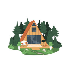 Wood A-frame House In Forest Summer Building