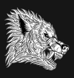 Dark Art Wolf Head Beast Hand Drawn Hatching Style