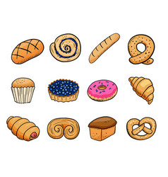 Bread Donut And Croissant Cartoon Set Colorful