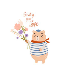 Sending You Love Cute Bear With Flowers