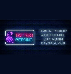 Tattoo And Piercing Parlor Glowing Neon Signboard