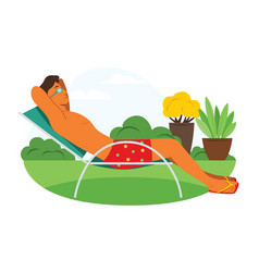 Man Is Enjoy Sunbathing In Garden On Summer