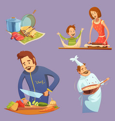 Cooking Retro Cartoon Icon Set