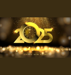 2025 Happy New Year Greeting Card With Gold Clock