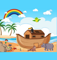 Noahs Ark With Wild Animals In Nature Scene