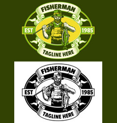 Fisherman With Bass Fish Badge Logo Design