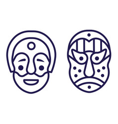 Kabuki Theater Masks Icons In Line Art