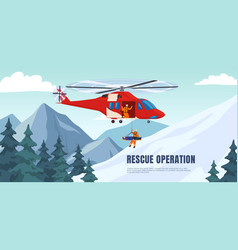 Rescue Helicopter In The Mountains With A Group