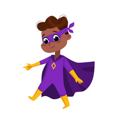 Cute African American In Purple Superhero