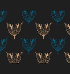 Pattern Luxury Flowers Doodle Blue And Gold Color