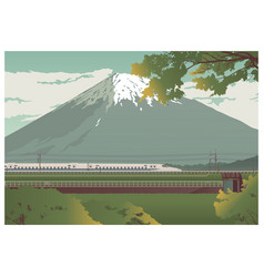 View Mountain Fuji And Traveling Train Color