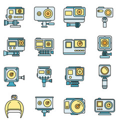 Digital Action Camera Icons Set Color