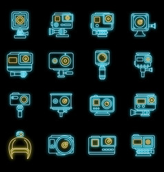 Digital Action Camera Icons Set Neon