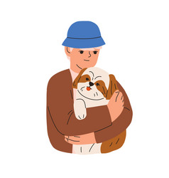 Kid Holding Hugging Cute Dog Child And Puppy