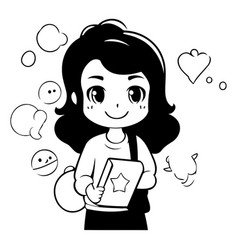 Cute Little Girl Holding A Book In Cartoon Style