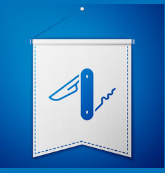 Blue Swiss Army Knife Icon Isolated On Blue