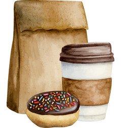 Take Out Coffee Cup Chocolate Donut With Sprinkles