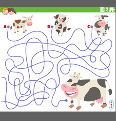 Educational Maze Game With Cartoon Calves And Cow