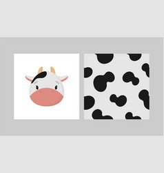 Print With Cute Cow And Seamless Pattern