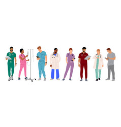 Set Of Standing And Walking Doctors Nurses