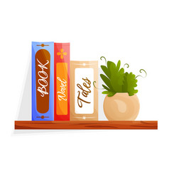 Books And A Flower Pot On Wooden Shelf