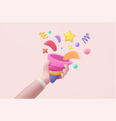 3d Party Poppers With Flying Confetti In Holding