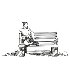 Sketch Of Man Sitting On Bench With Feet Up On