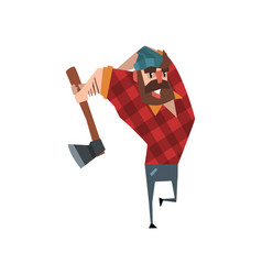 Strong Woodcutter Swinging An Ax Bearded