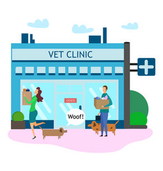 Female Dog Owner With Pet Goods Outside Vet Clinic