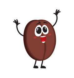 Funny Crazy Coffee Bean Character With Raised Vector Image Funny Crazy Coffee Bean Character With Raised Vector Image