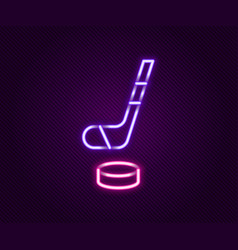 Glowing Neon Line Ice Hockey Stick And Puck Icon