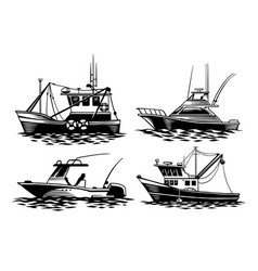 Hand Drawn Set Of Fishing Boats